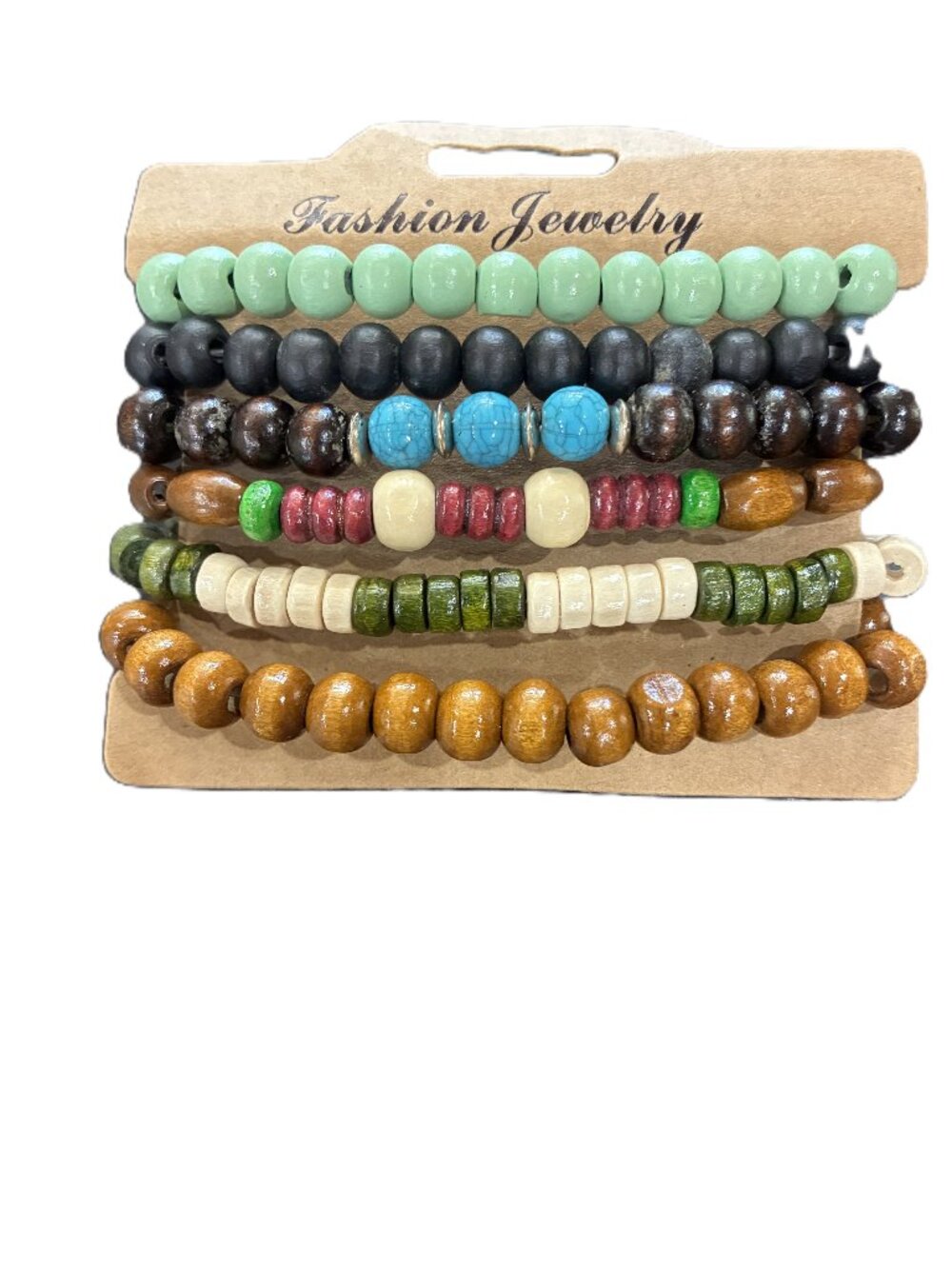 Variety of colors set of 6 wooden beaded bracelets Bohemian style